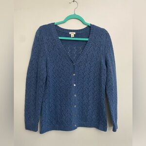 L. L .Bean Lace Pattern Cardigan Blue Wool/Angora/Cashmere Women’s Petite Med